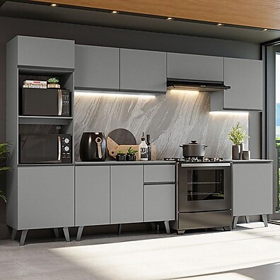 Armário de Cozinha 320cm Cinza Nice Madesa – Espaço e Estilo na Sua Cozinha