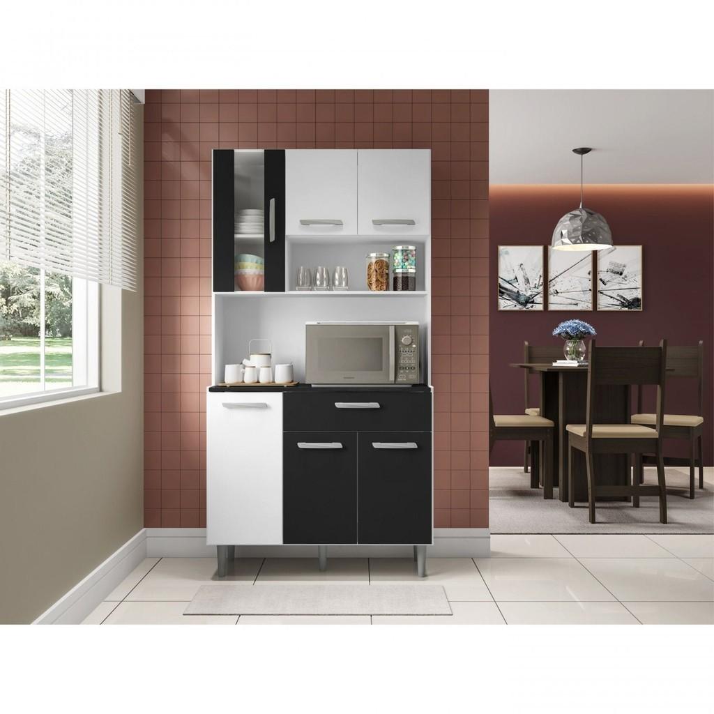 Armário de Cozinha Carol: Branco/Preto 6 Portas