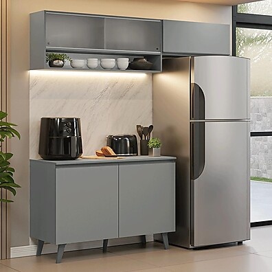 Armário de Cozinha Compacta 200cm Cinza Nice Madesa