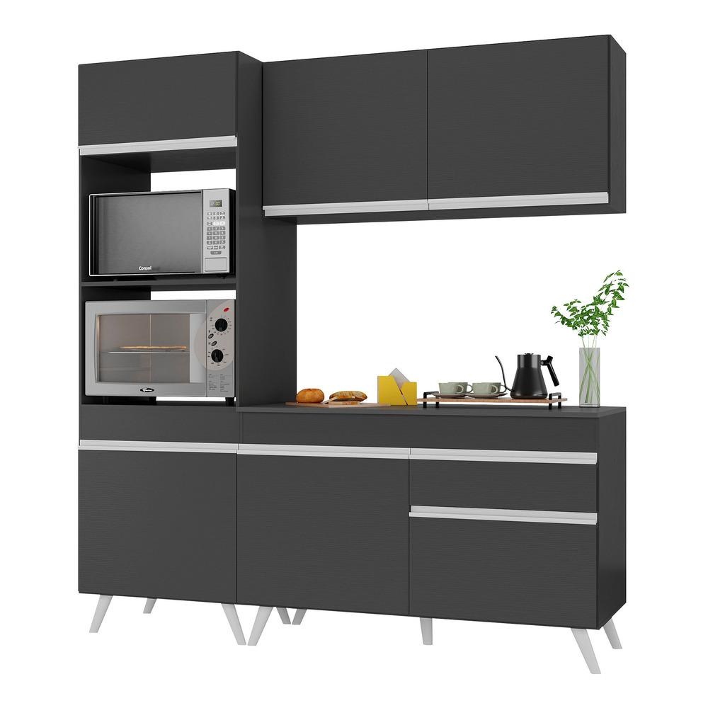 Armário de Cozinha Compacta 3 Peças Veneza Multimóveis Preto