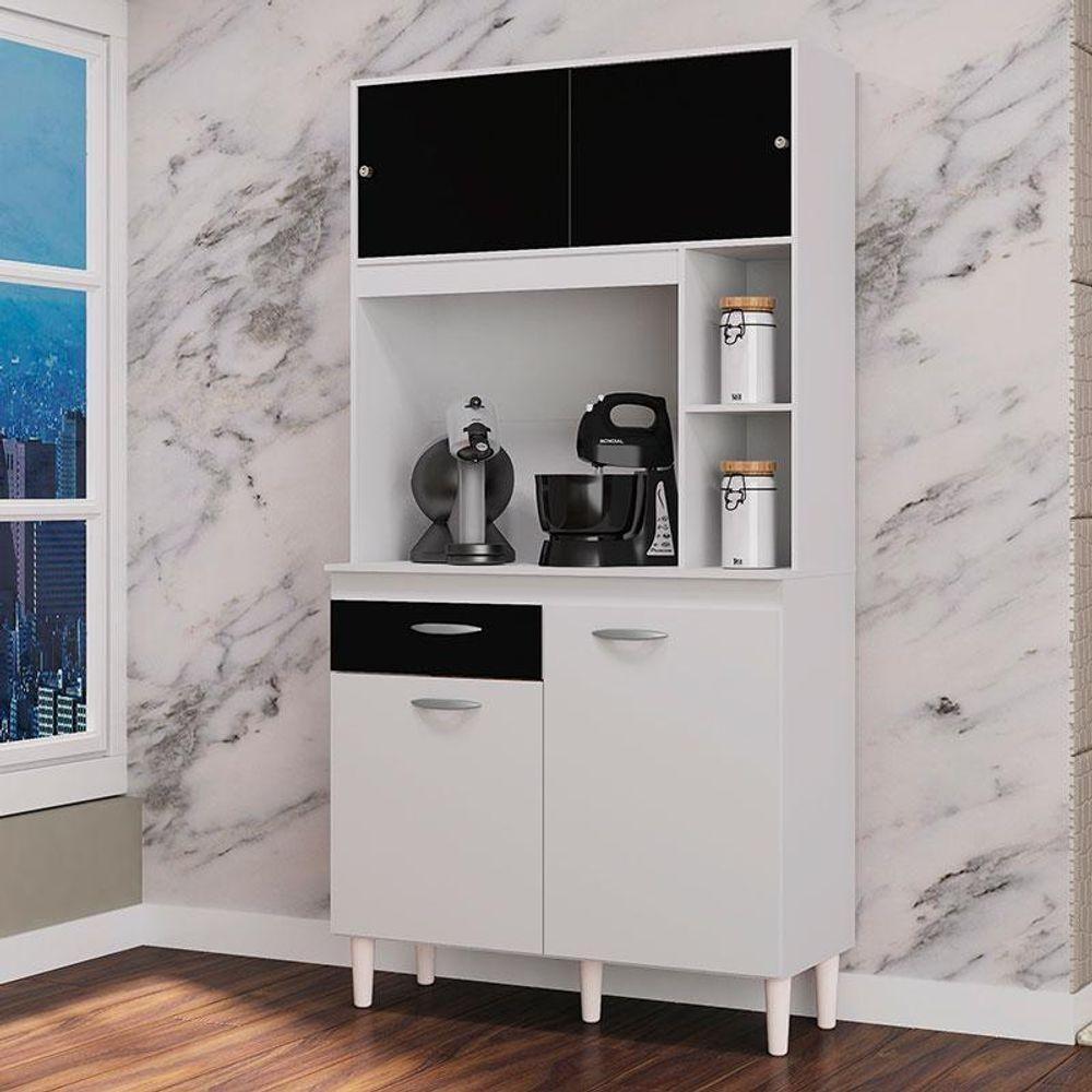 Armário de Cozinha Duda 90cm: Branco e Preto