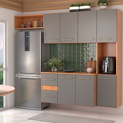 Armário de Cozinha Maitê: 7 Portas e 2 Gavetas
