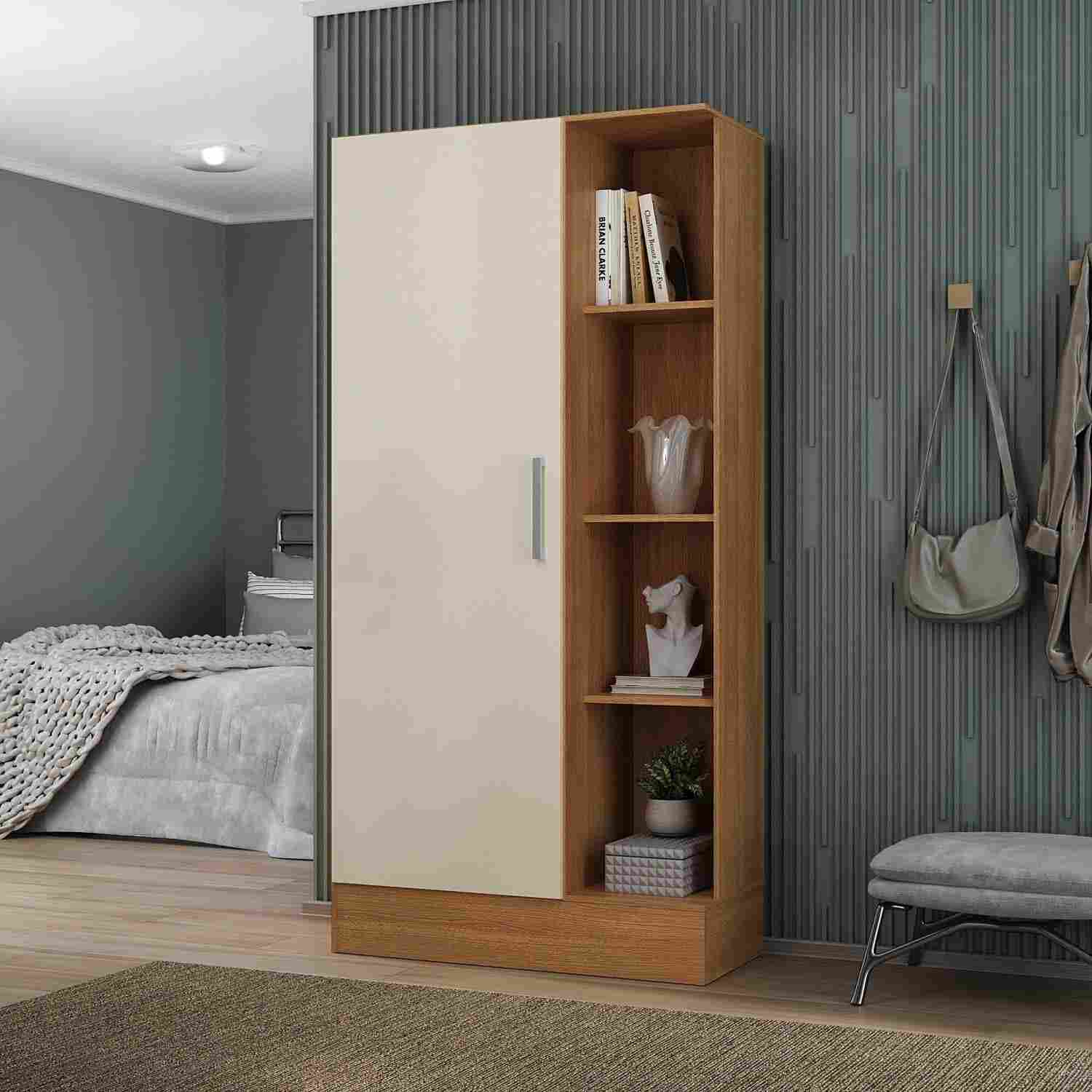Armário Multiuso Espresso Cinamomo/Off White - 1 Porta e 7 Prateleiras | Design Moderno e Resistente