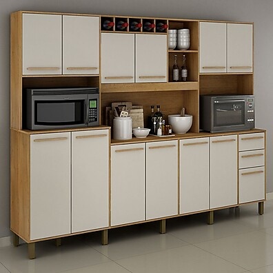 Armário para Cozinha 13 Portas 2 Gavetas Ágata Cinamomo/Off White