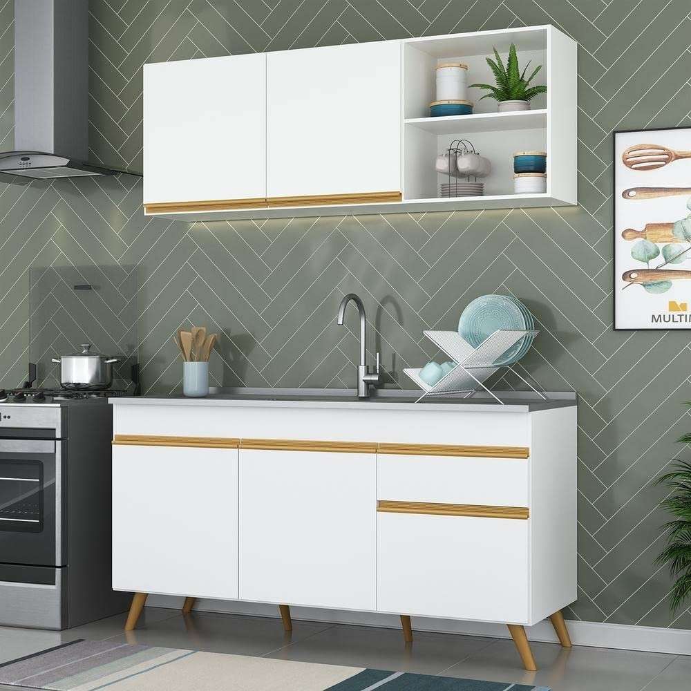 Cozinha Compacta Veneza Gw Multimóveis com Balção e Armários Branca – Design Moderno e Espaço Otimizado