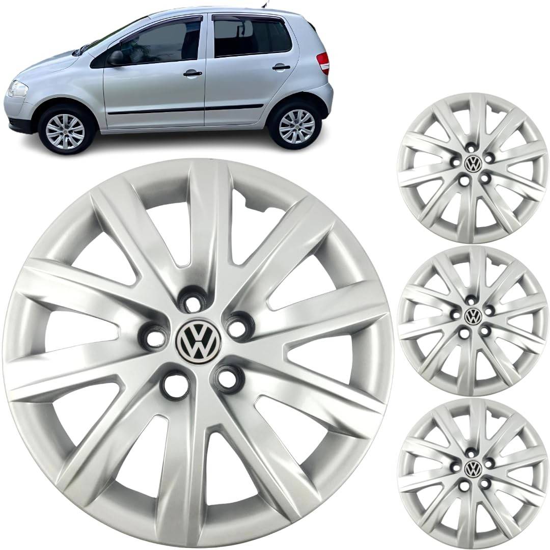 Jogo 4 Calotas Aro 15 VW Polo, Fox e SpaceFox (2008-2016) Grid GR078CP com Adesivo Logo Resinado