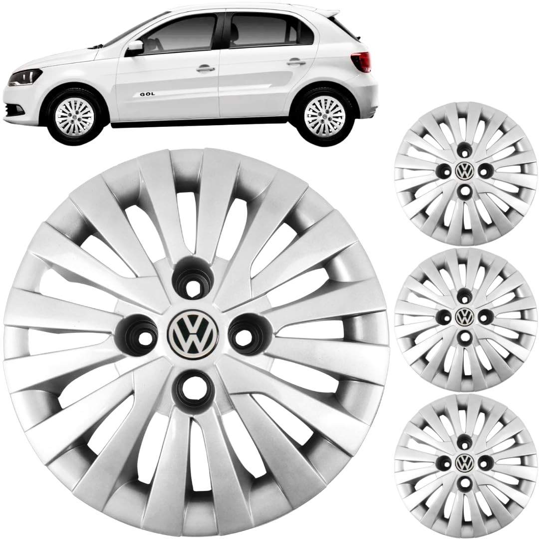 Jogo 4 Calotas Aro 13 VW Gol G5/G6 2008-2016 Grid GR115CA com Adesivo Logo Resinado