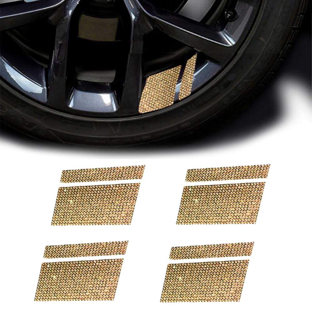Adesivos de Aro de Roda de Carro com Strass Cristal: Brilho e Segurança Refletiva (Champanhe)