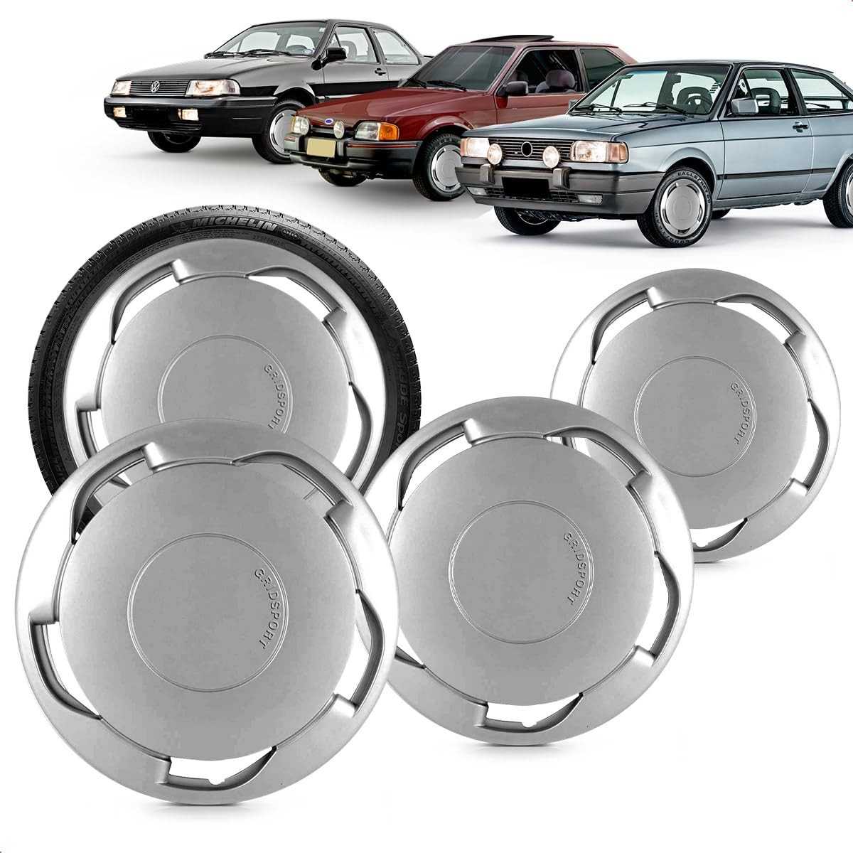 Kit 4 Calotas Orbitais Aro 14 Prata - Design Grid Universal com Fixação por Pressão