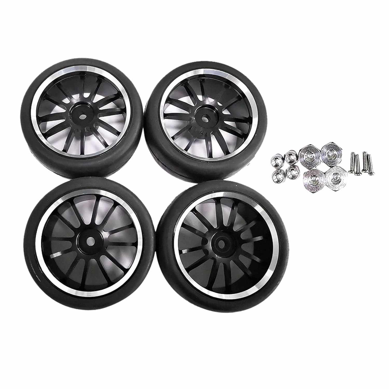 Kit 4 Pneus e Aro 4.1/10 Preto Alto Desempenho para seu RC