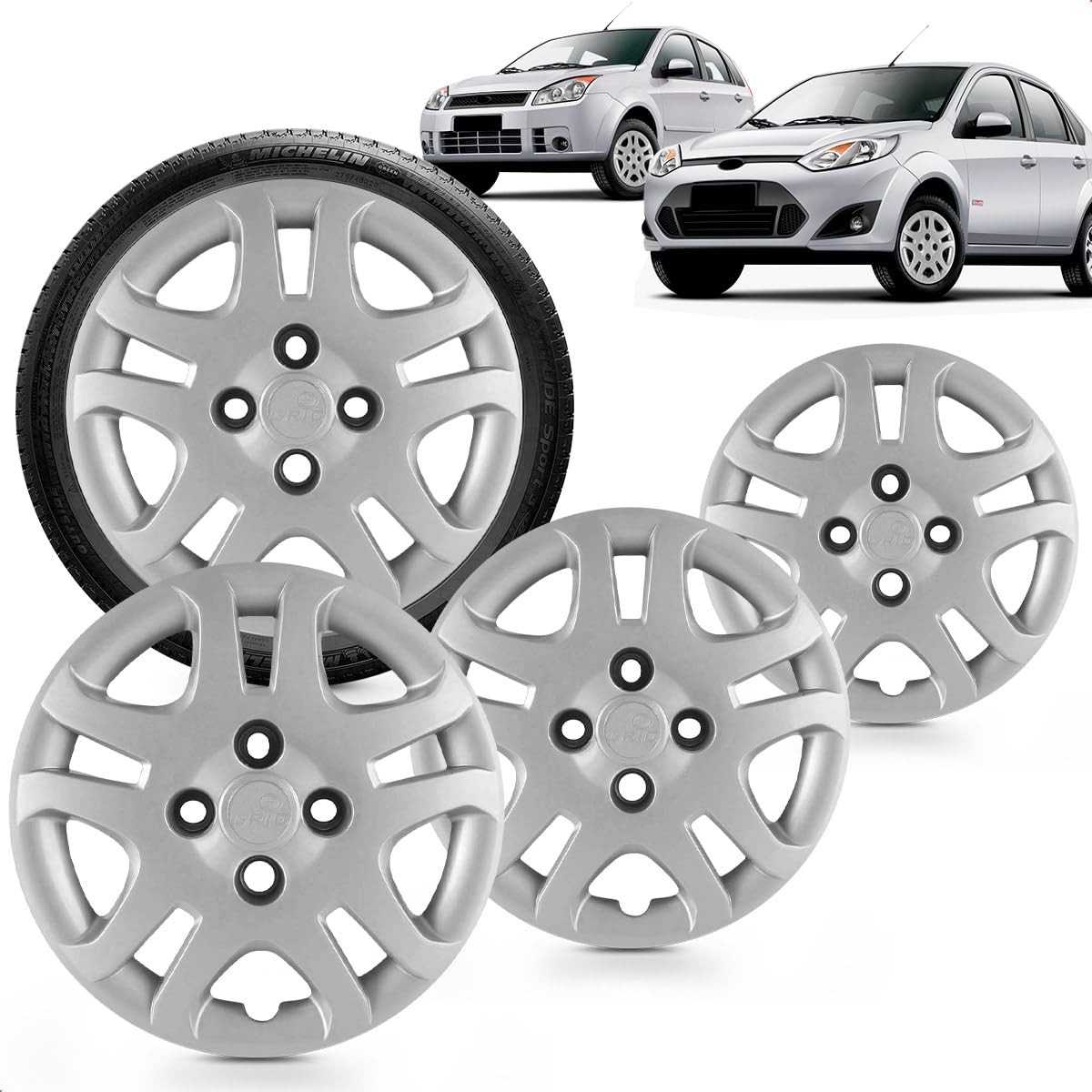 Kit 4 Calotas Aro 14 Fiesta Hatch Sedan 2011-2013 Prata Grid - Cubo Baixo
