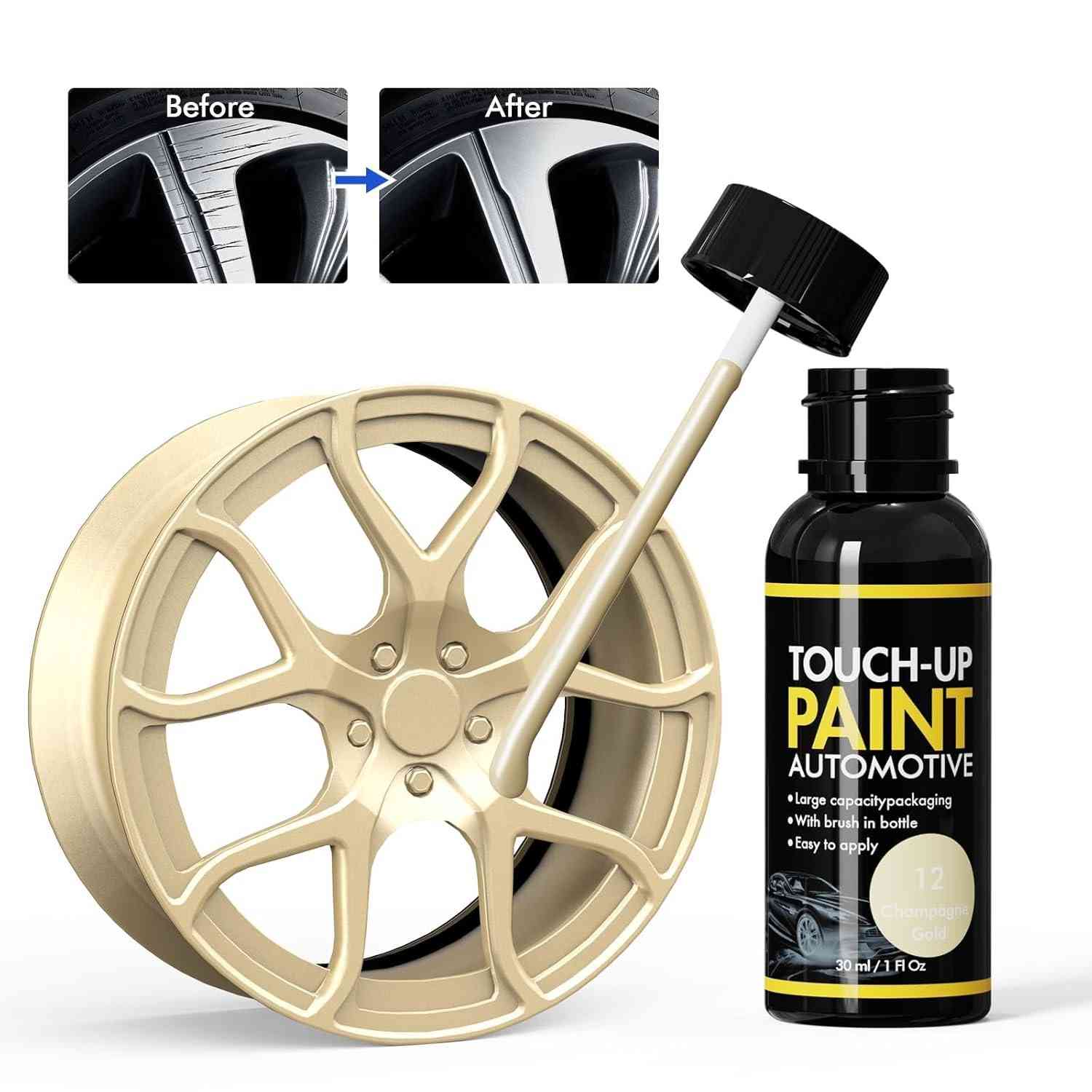 Tinta de Retoque Dourada Champanhe para Aros - Reparo Fácil de Arranhões Automotivos