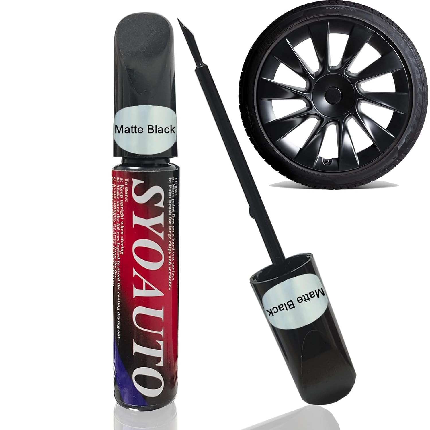 SYOAUTO Tinta de Retoque para Aros Pretos Foscos Tesla Model Y - Caneta Reparadora de Arranhões 50,8cm