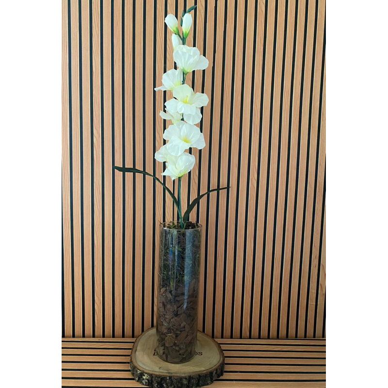 Arranjo de Hibisco 80cm com Vaso de Vidro – Decoração Sem Manutenção