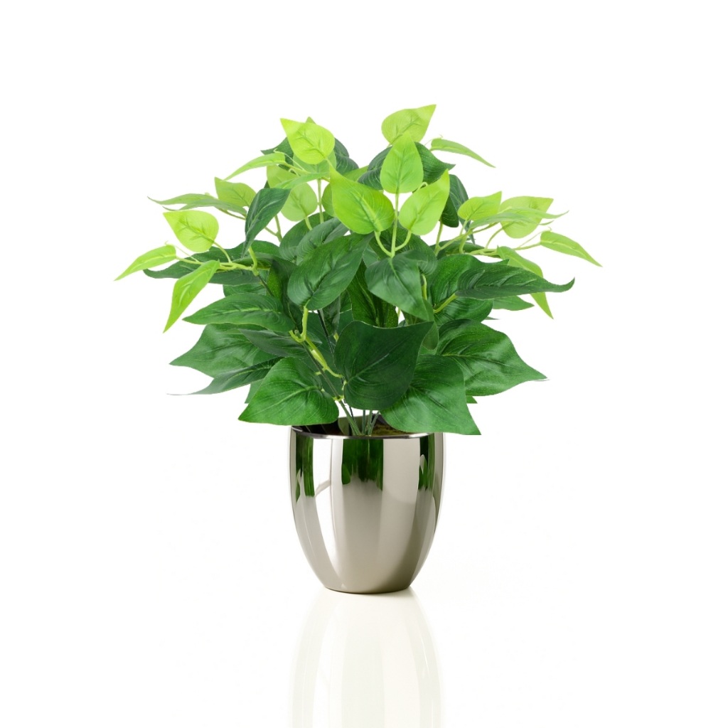 Arranjo de Planta Artificial Folhagem Verde em Vaso Prateado – Decore com Natureza