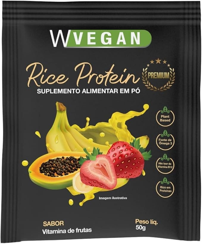 Rice Protein Premium 50g Sache Sabor Vitamina de Frutas WVegan Vegano Proteina de Arroz