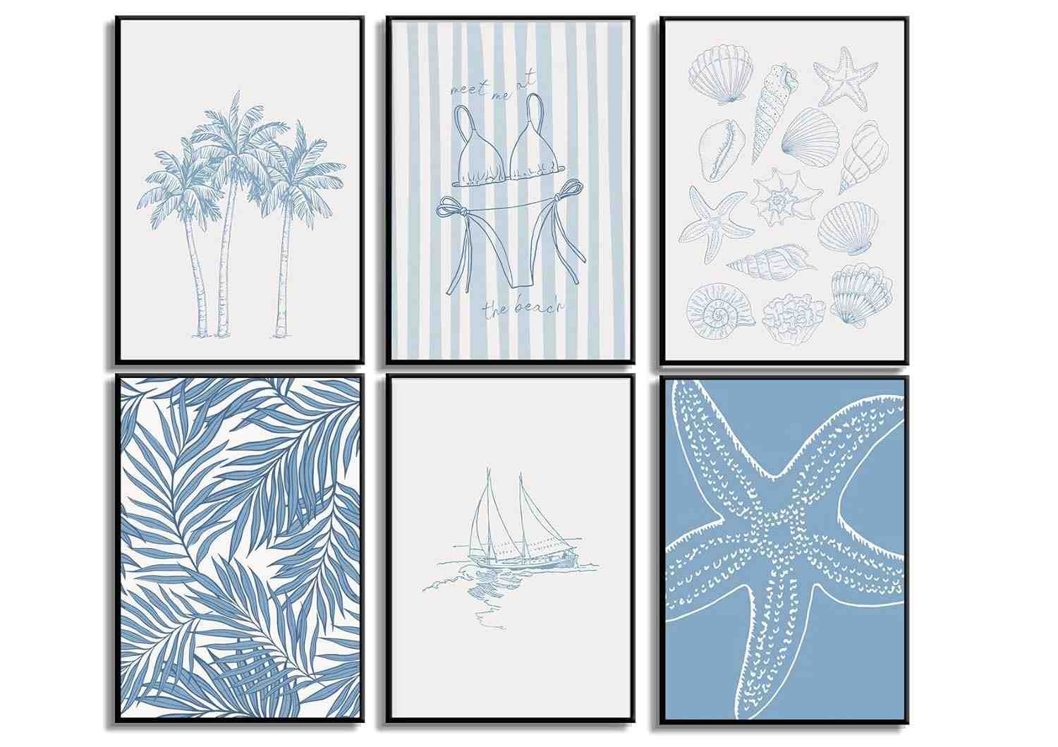 Pôsteres Blue Coastal - Arte de Parede Estética para Decoração Moderna (Conjunto de 6, 30x40 cm)
