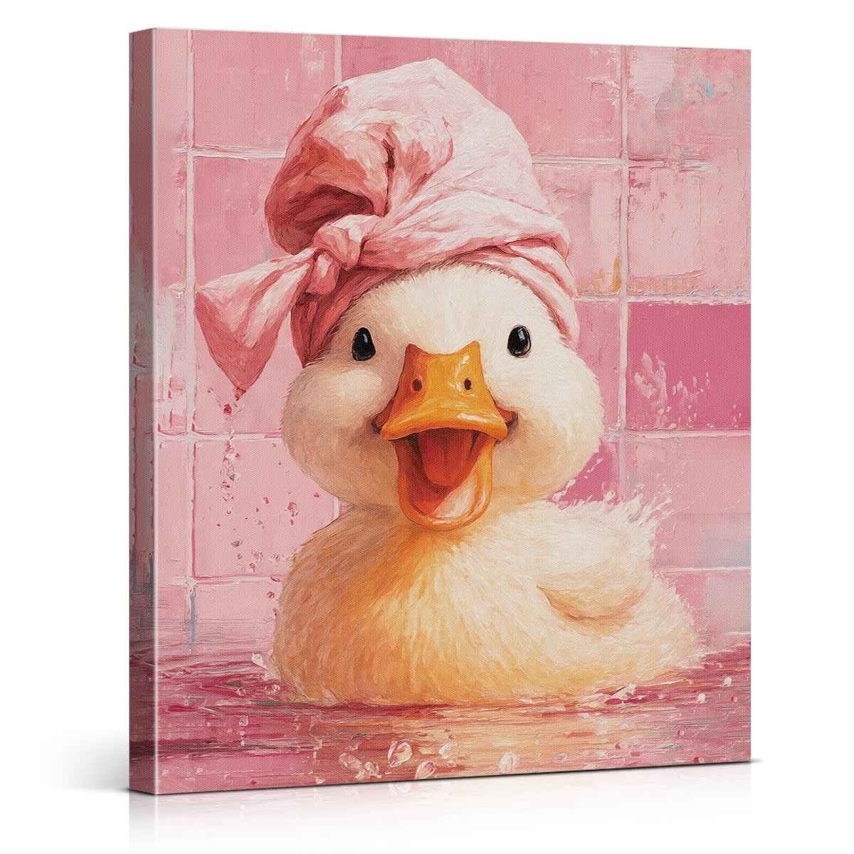 Pato Banho Rosa - Arte de Parede Elegante 20x25cm para Decoração de Banheiro