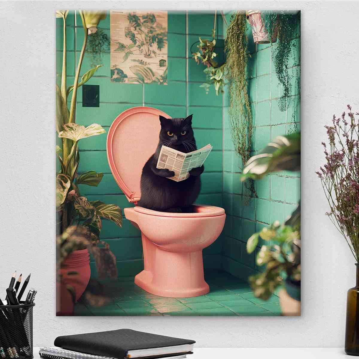 Arte de Parede Gato Engraçado - Decoração Divertida para Banheiro e Casa