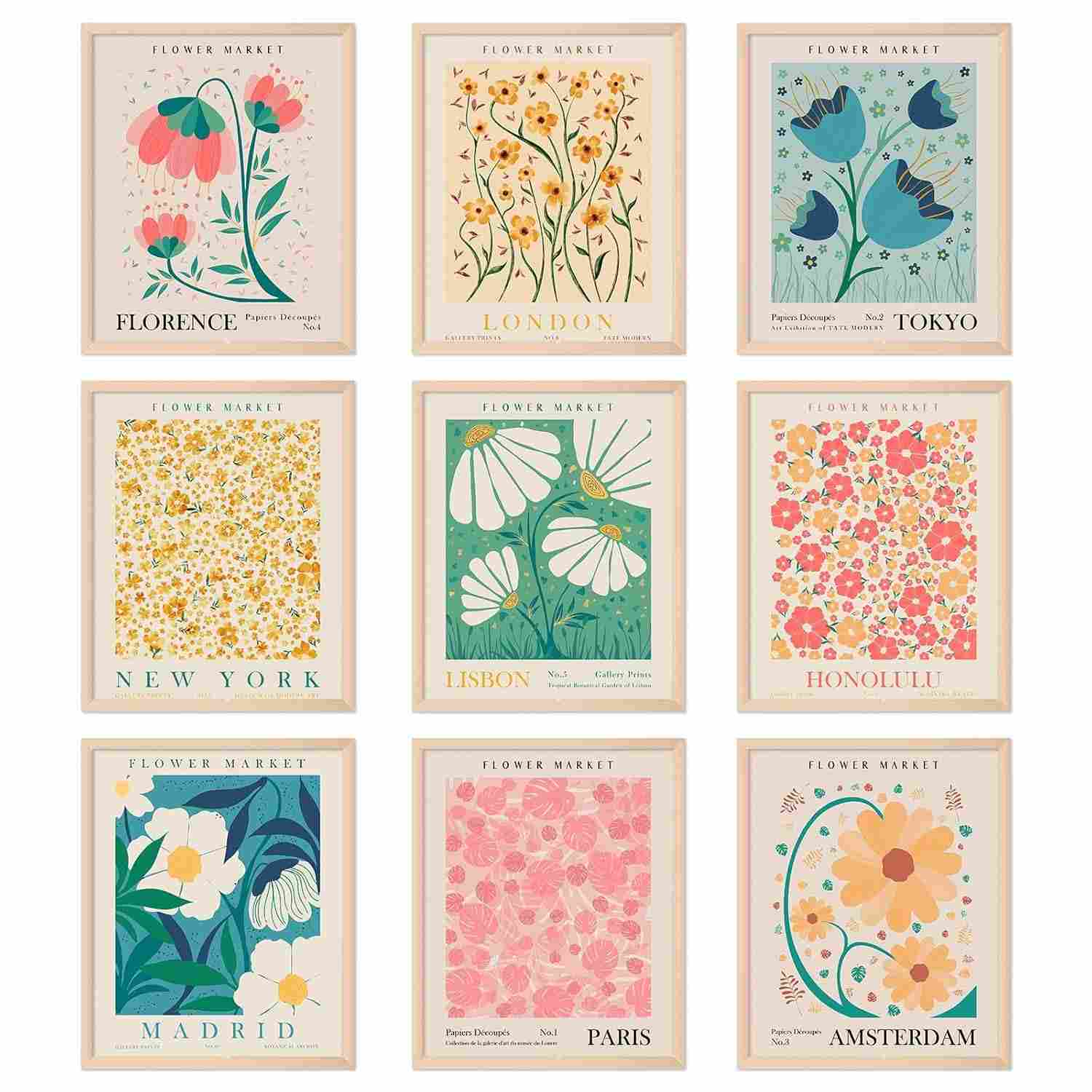 Conjunto de 9 Pôsteres de Arte de Parede Florais | Decoração Moderna 30x40cm