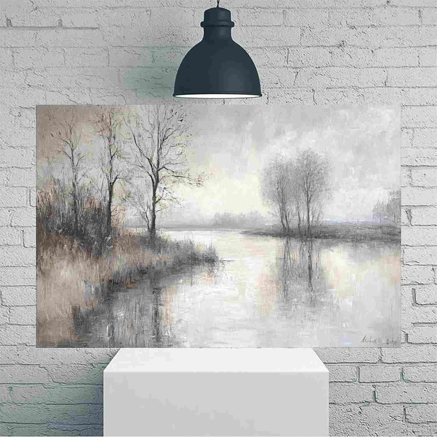 Arte de Parede Tela Rústica Vintage - Calm River Winter Scene 30x45cm | Decoração Moderna para Casa e Escritório