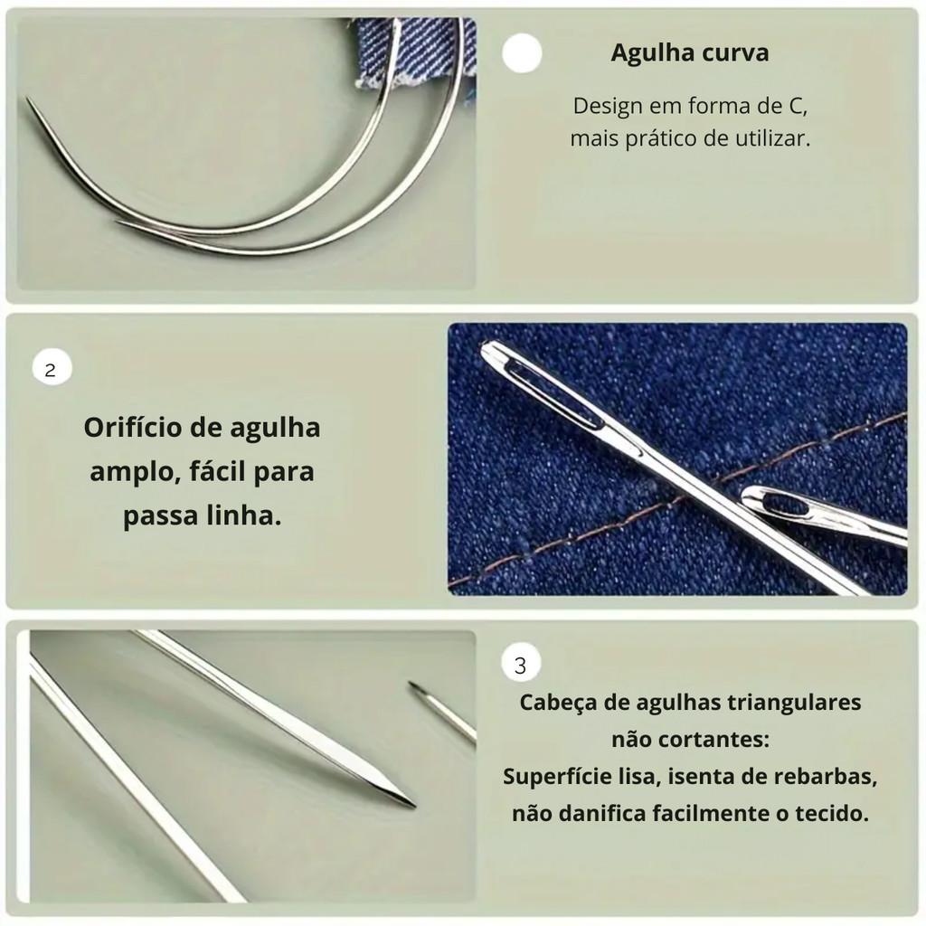 Kit de 7 Agulhas de Mão Olho Grande para Costura e Artesanato