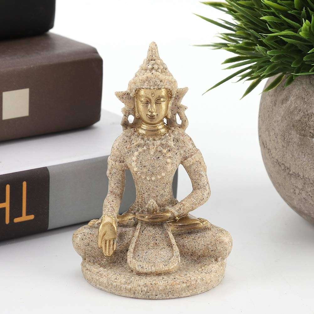 Estátua de Buda Sentado em Meditação – Artesanato em Arenito Premium para Decoração e Harmonia Espiritual