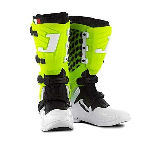 Bota Motocross Articulada Jett Hi-Vis Branca/Verde - Proteção e Conforto para sua Aventura