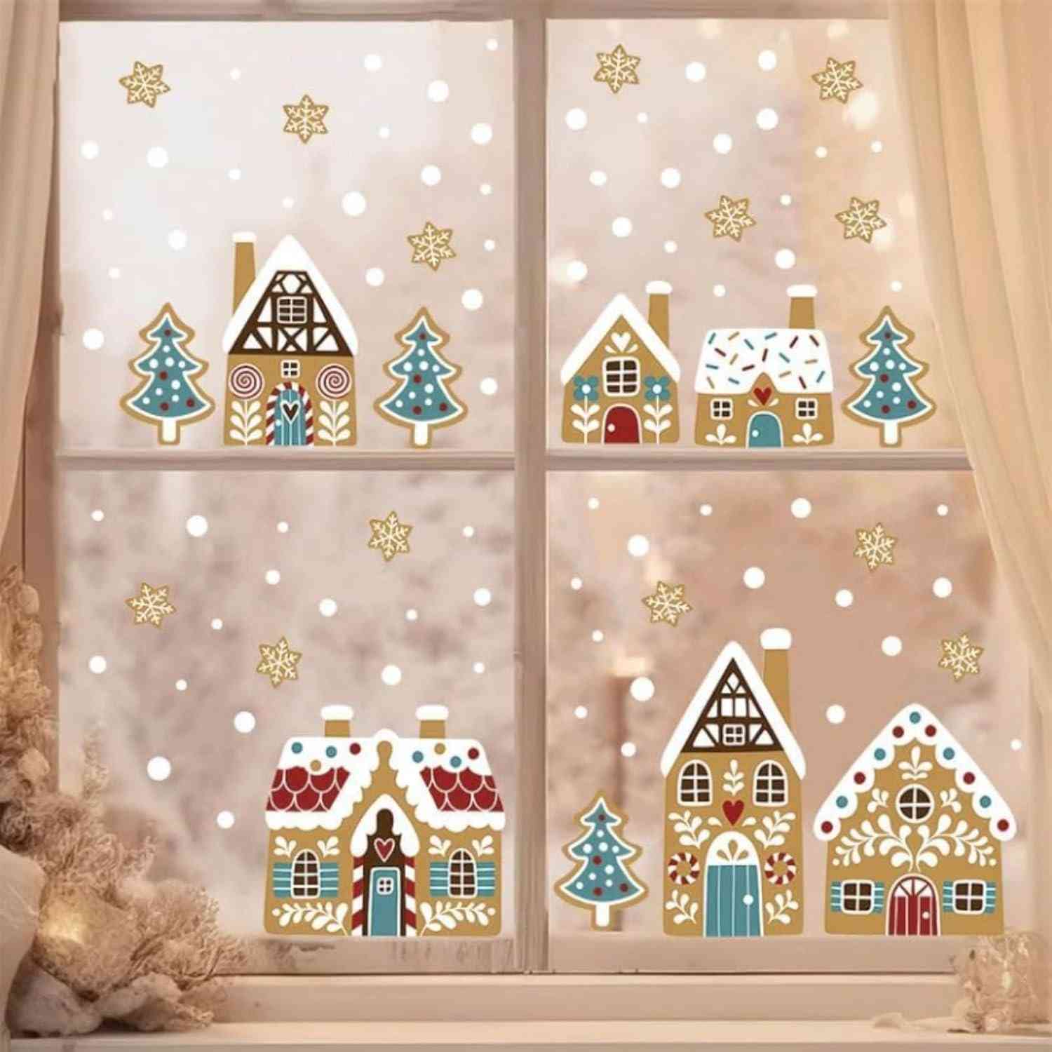 Adesivos de Janela de Natal - 93 Peças Autoadesivas com Árvores e Bonecos de Neve
