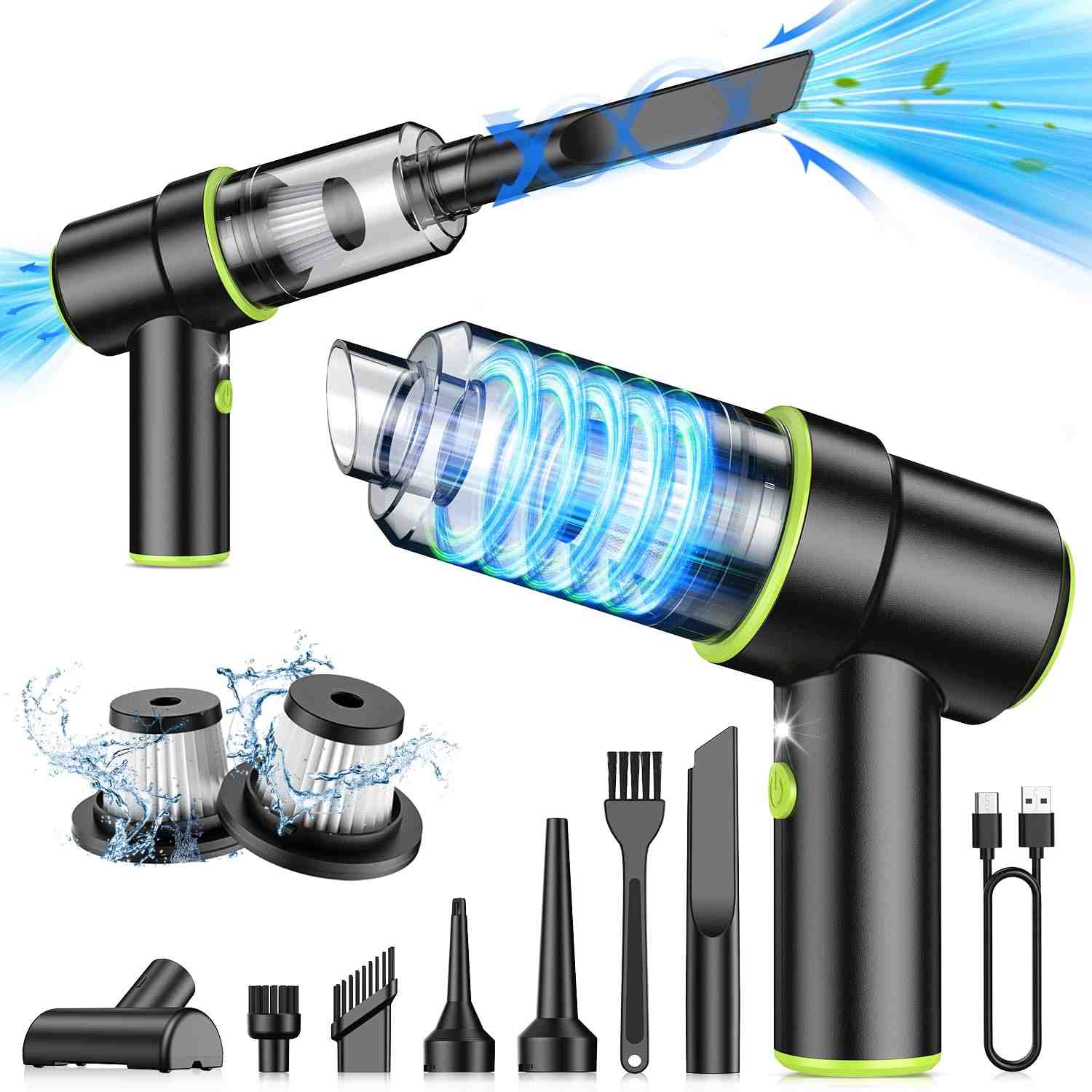 Aspirador Portátil CODN 12000PA: Sem Fio, 2 em 1 (Aspirador e Soprador) com Luz LED e Carregamento Tipo C