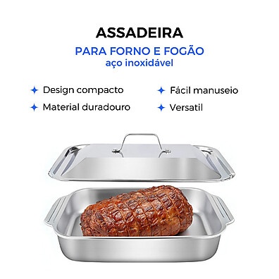 Assadeira de Aço Inoxidável com Tampa – Resistente e Versátil