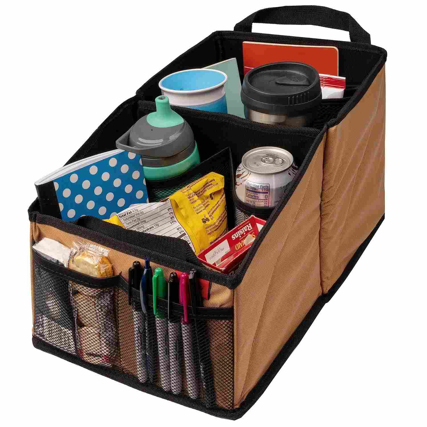 Lusso Gear: Organizador de Assento de Carro com 9 Compartimentos e Porta-Copos - Mantenha Tudo em Ordem!