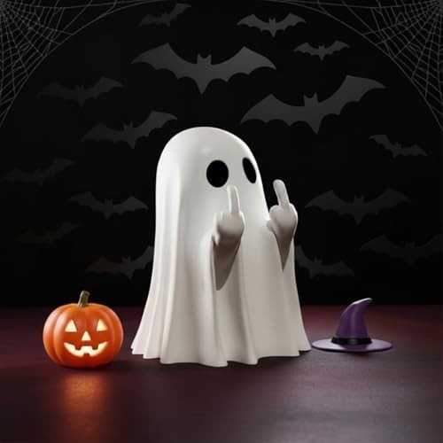 Estatueta de Fantasma com Dedo Médio - Resina Assustadoramente Divertida para Decoração de Halloween