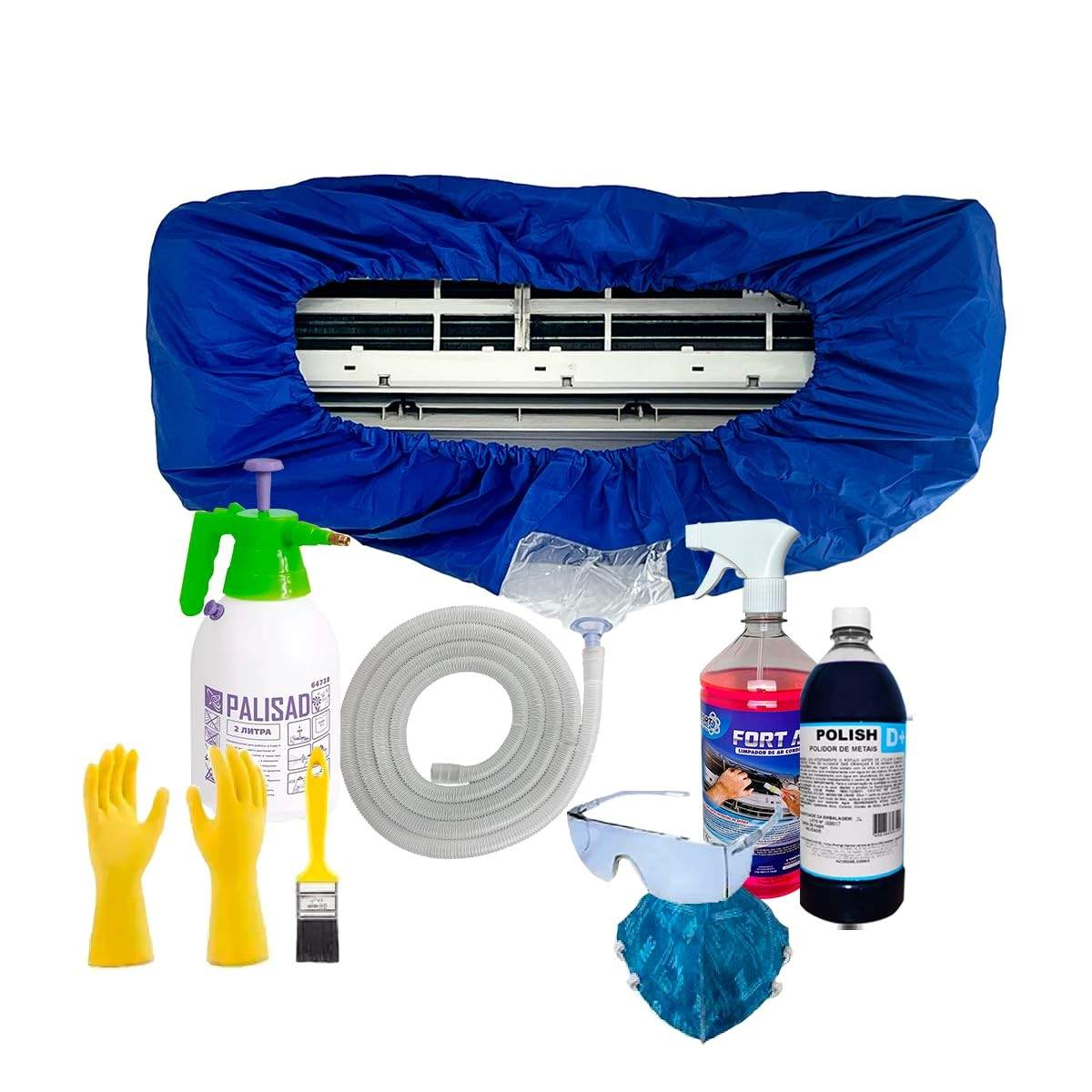 Kit Completo para Limpeza de Ar Condicionado Split até 36.000 BTUs - Bolsa Coletora + Acessórios Profissionais