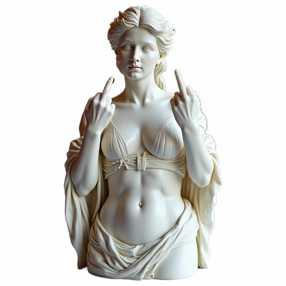 Estátua de Vênus com Atitude - Escultura de Resina com Estilo Romano e Toque Irônico
