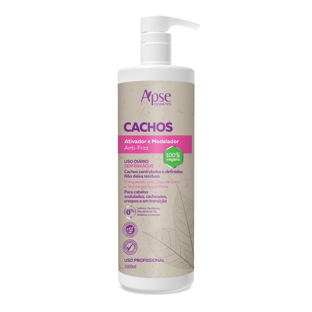 Ativador e Modelador Anti-frizz Cachos 1l - Apse Vegano: Cachos Definidos Sem Frizz