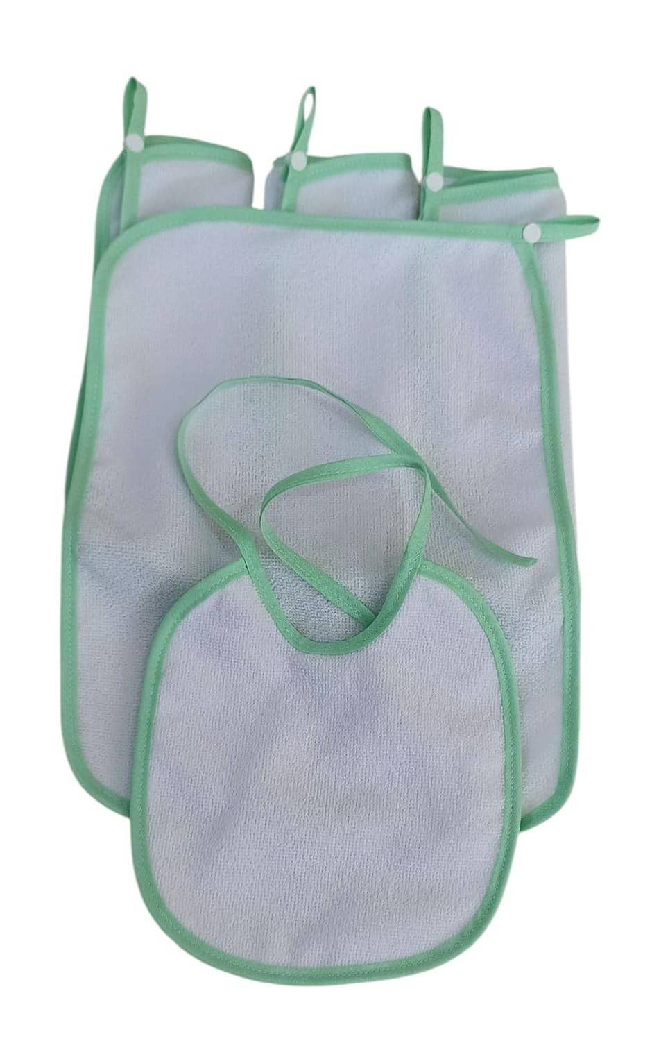 Kit Babador Bebê 5 pçs c 4 Toalhas de boca 37x27 cm e 1 Babador 22x20 cm Poliéster Atoalhado