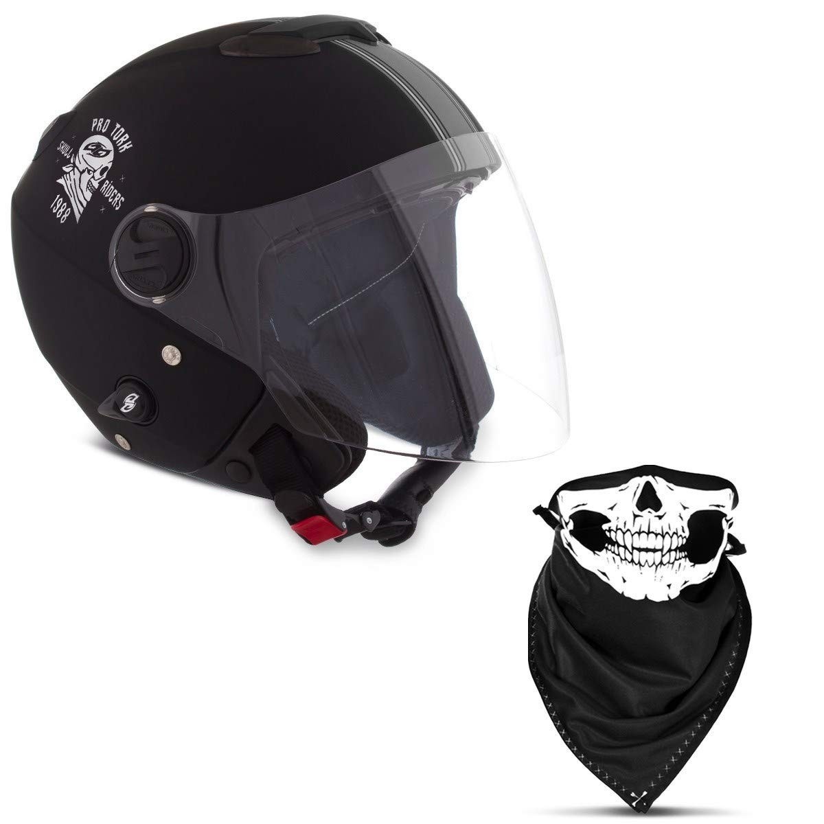 Capacete Aberto Pro Tork New Atomic Skull Riders Preto/Prata Fosco - Segurança e Estilo para Você!