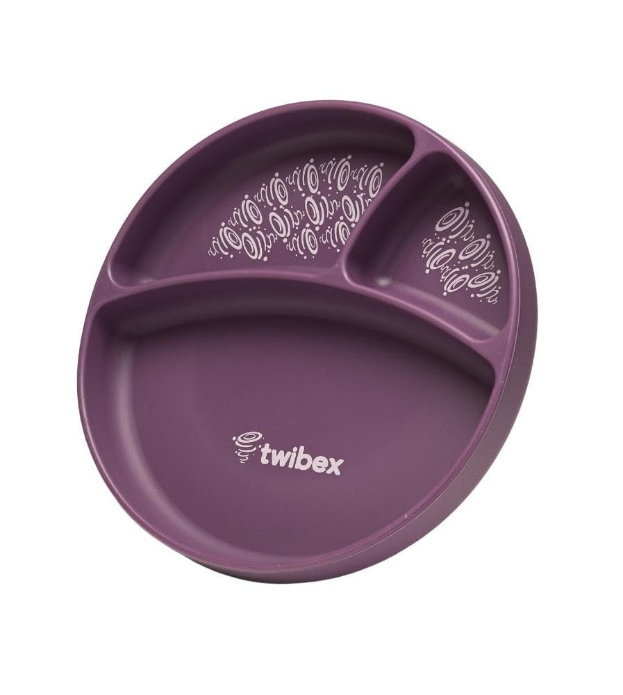 Prato em Silicone com Divisória e Ventosa Twibex Lilás - Seguro, Atóxico e Antiderrapante