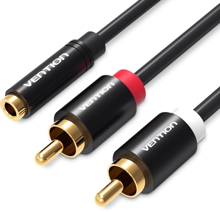 Cabo Extensor VENTION 2 RCA Macho para P2 Fêmea 1 Metro - Áudio HIFI Premium DJ Studio