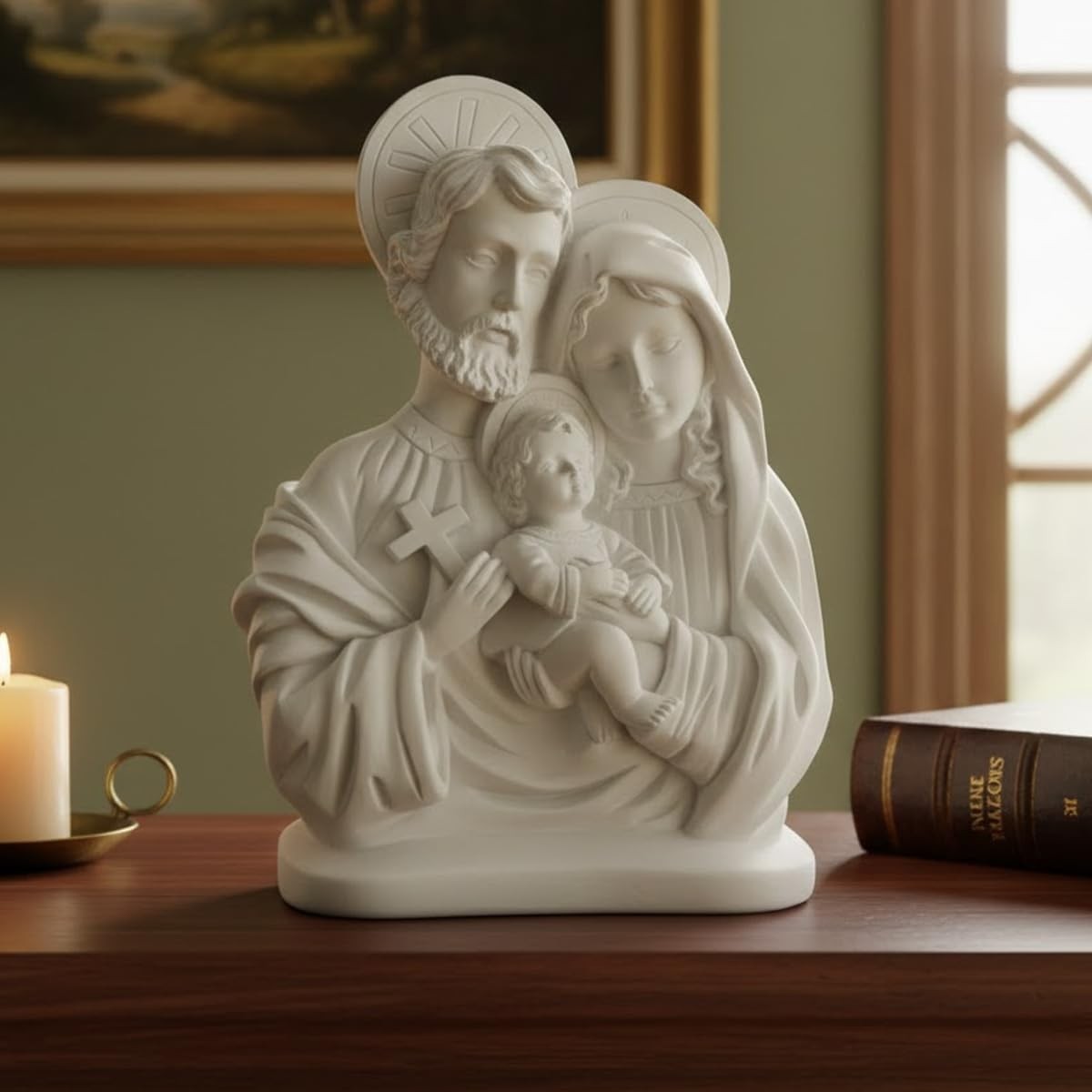 Kit 10 Imagens da Sagrada Família com Auréola 17cm em Gesso Cru - Decoração Religiosa Elegante