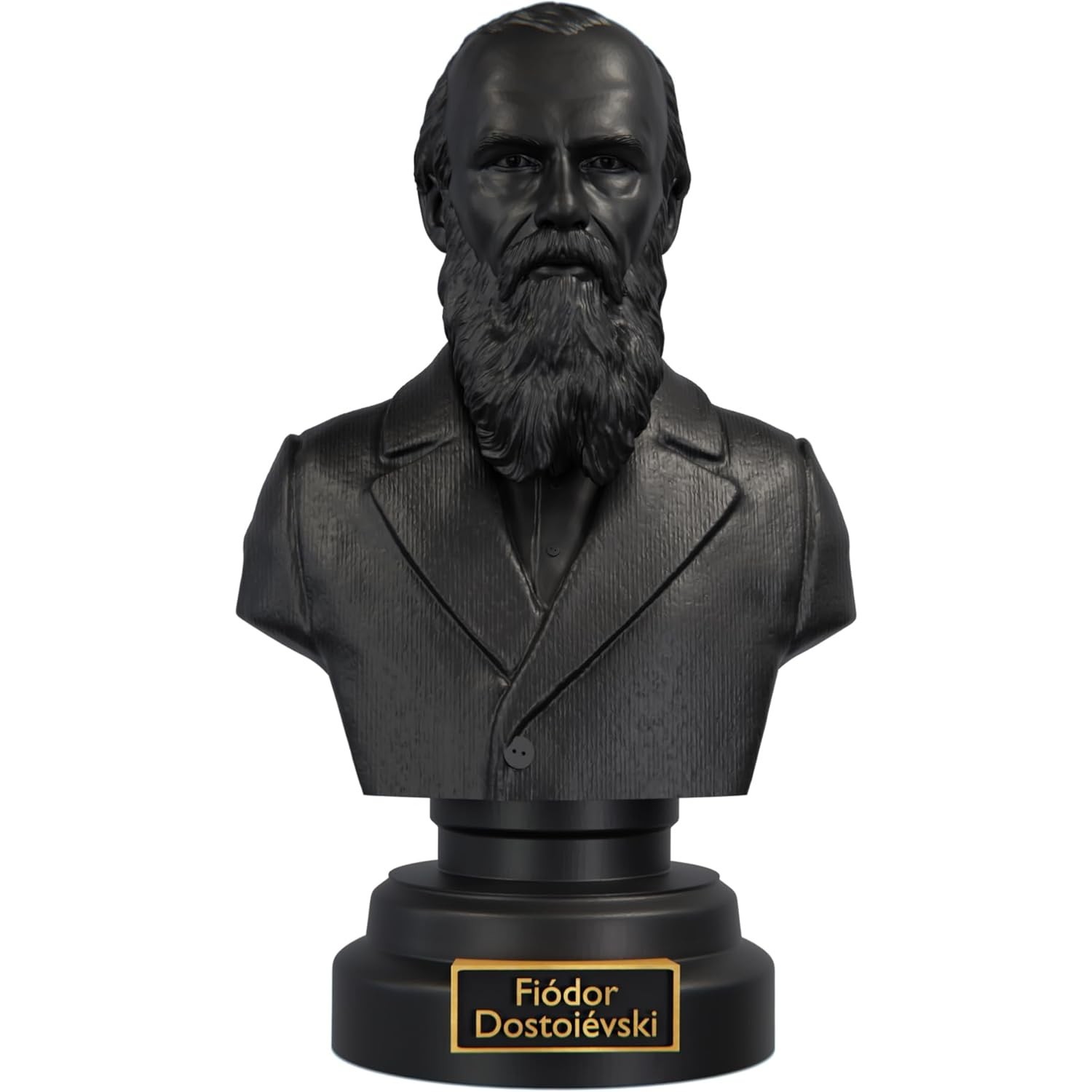Busto de Fiodor Dostoiévski em Cor Aurum Noctis - Estátua de Escritor Russo para Decoração e Inspiração Literária