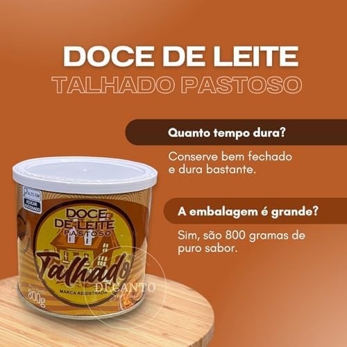 Doce de Leite Talhado Pastoso 800g - Autêntico Sabor Caseiro de Minas Gerais, Cremoso, Perfeito para Sobremesas, Lanches e Receitas Especiais, Ideal para Café da Manhã, Cafeterias, Padarias e Gourmet