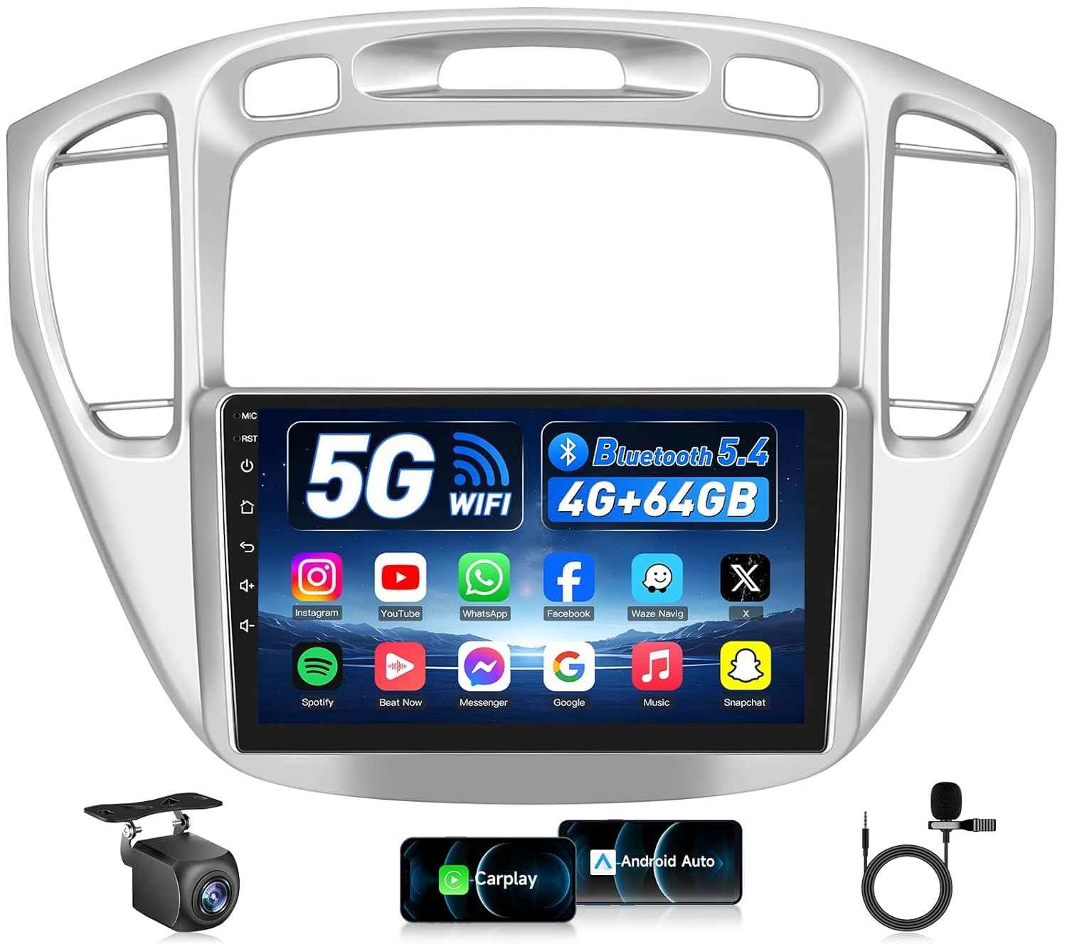 Upgrade Rádio Toyota Highlander 2000-2007: Tela 9" IPS HD, Android 12, Carplay/Android Auto Sem Fio