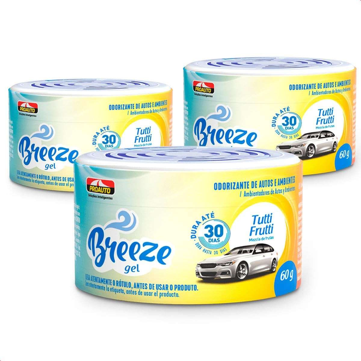 KIT 3 Aromatizantes Breeze Gel Tutti Frutti Pro Auto - Frescor Duradouro no Seu Carro!