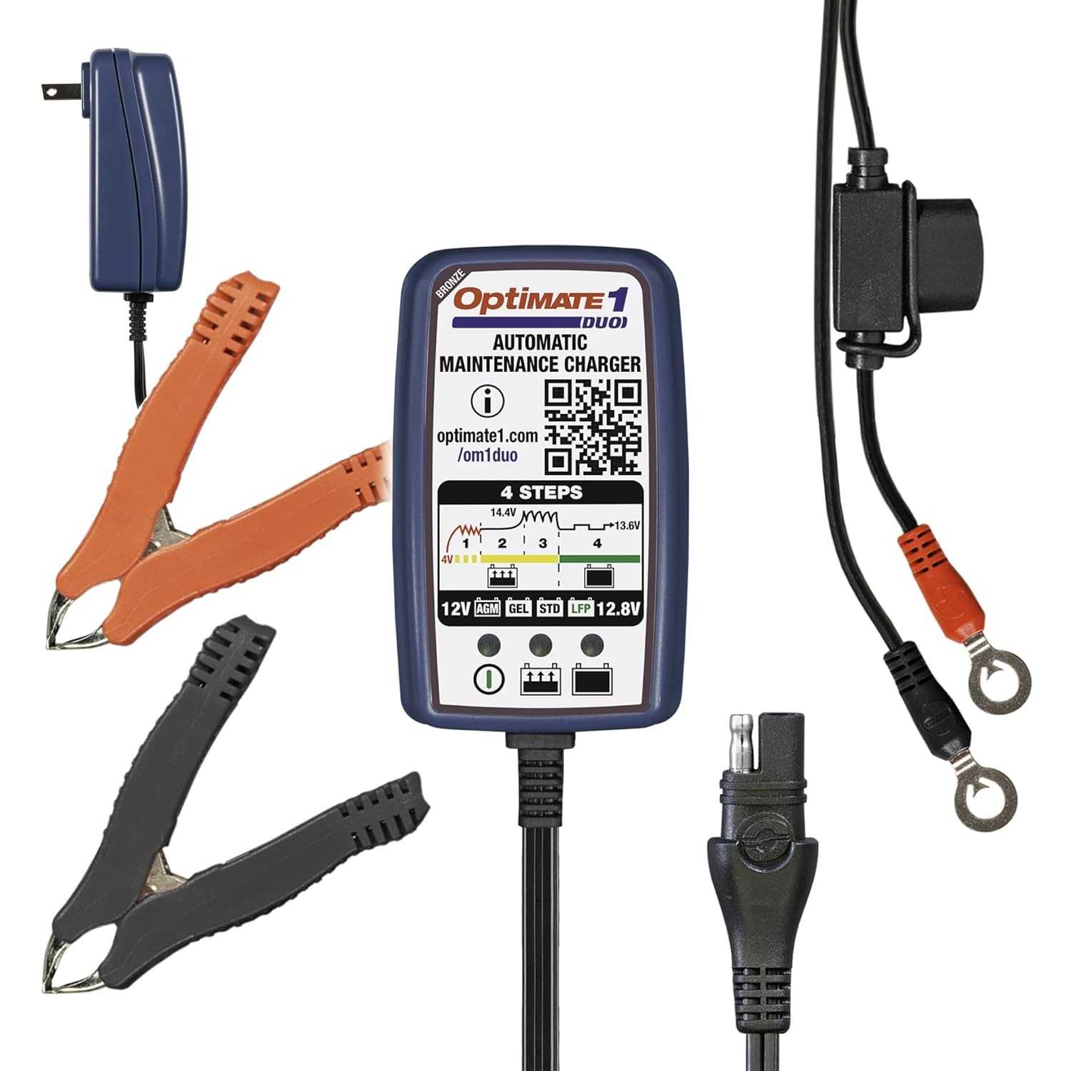 OptiMate 1 DUO: Carregador e Mantenedor Automático 0.6A para Baterias de Moto e Esportes Motorizados 12V/12.8V