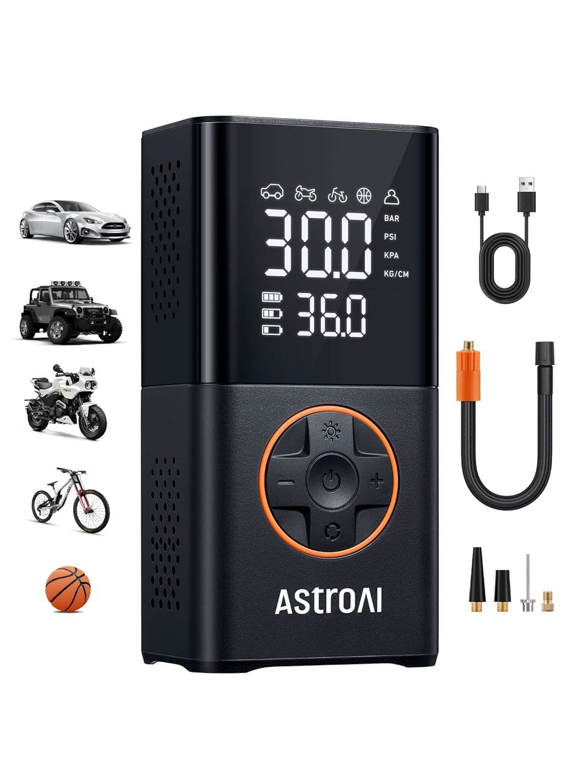 AstroAI L7: Compressor de Ar Portátil 150 PSI para Carro, Moto e Bike | Inflador Automático Digital
