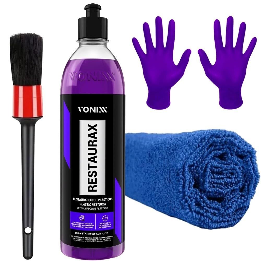 Kit Limpeza Estética Automotiva Vonixx: Revitalizador Restaurax + Acessórios Karbox