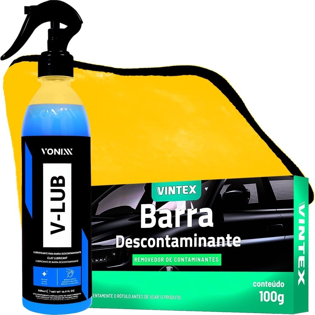 Kit Completo Descontaminação Automotiva: V-Lub 500ml, V-Bar 100g e Toalha Karbox