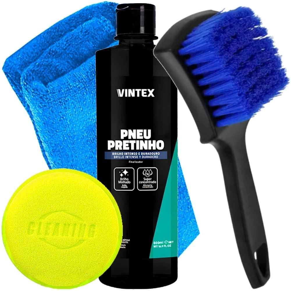 Kit Completo Estética Automotiva: Pneu Pretinho Vintex, Escova Limpa Pneus Karbox e Acessórios